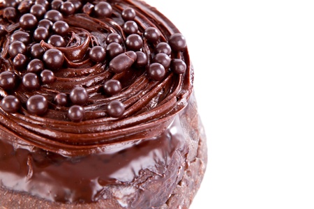 Donut with chocolate and peanut against white backgroundの写真素材