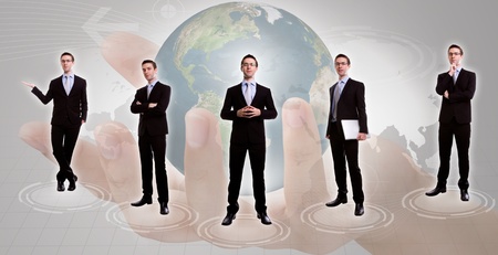 Young business man team with world mapの写真素材