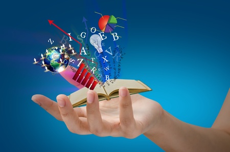 Magic book on handの写真素材