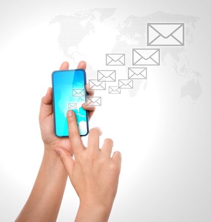 Hand holding a phone show  mailの写真素材