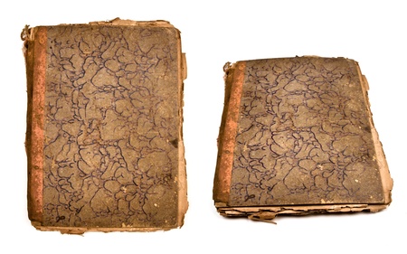 Collection of old books isolated on whiteの写真素材