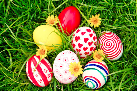 Easter Eggs  on Fresh Green Grass