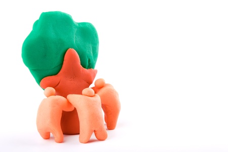 Plasticine of  people embracing a treeの写真素材