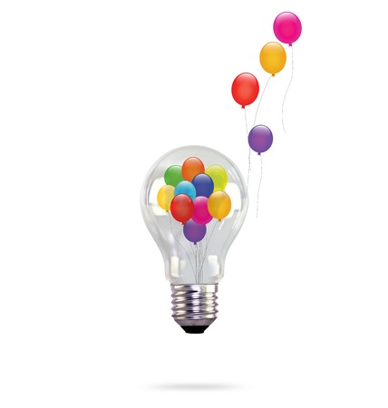 Balloons in light bulbの写真素材
