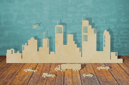 Paper cut of  cities with car and planeの写真素材