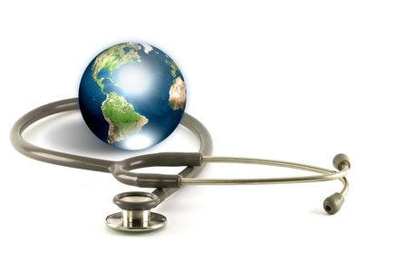 Stethoscope and earth (Elements of this image furnished by NASA)の写真素材
