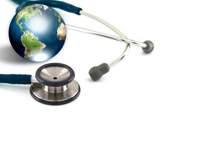 Stethoscope and earth (Elements of this image furnished by NASA)の写真素材