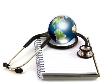 Stethoscope and earth (Elements of this image furnished by NASA)の写真素材