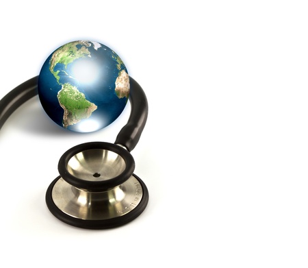 Stethoscope and earth (Elements of this image furnished by NASA)の写真素材