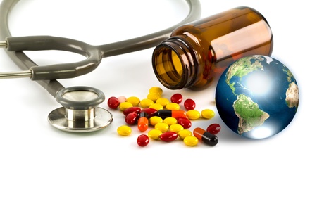 Stethoscope and earth (Elements of this image furnished by NASA)の写真素材
