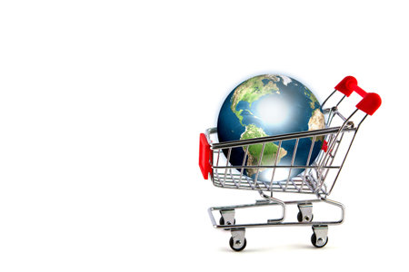 Global shopping concept with shopping cart