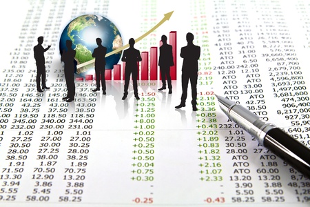 Silhouettes of business and business graph with earth (Elements of this image furnished by NASA)の写真素材