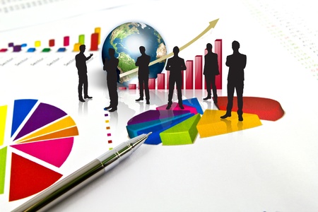 Silhouettes of business and business graph with earth (Elements of this image furnished by NASA)の写真素材