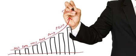 Businessman hand write graph isolated on whiteの写真素材