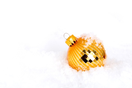 Blue ,red and gold christmas balls with snowの写真素材