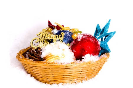 Christmas decoration in snowの写真素材
