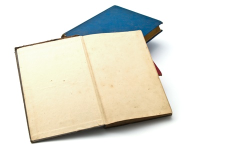 Old book with blank yellow stained pagesの写真素材