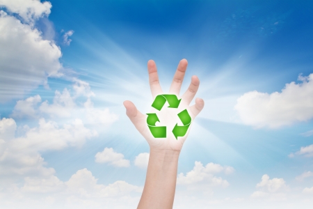 Eco concept : Business hand point recycling symbolの写真素材