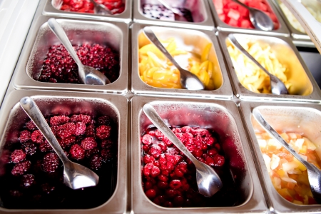Many tropical fruit salad on plateの写真素材