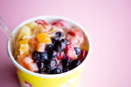Fruit Salad with Ice Creamの写真素材