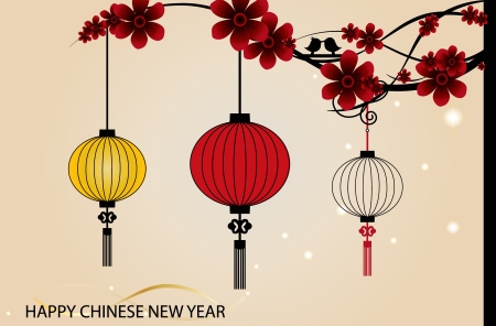 Fairy-lights. Big traditional chinese lanterns will bring good luck and peace to prayer during Chinese New Yearのイラスト素材