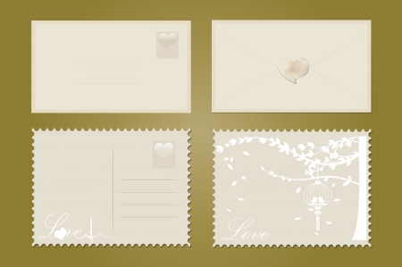 Love postcard with birds and tree. のイラスト素材
