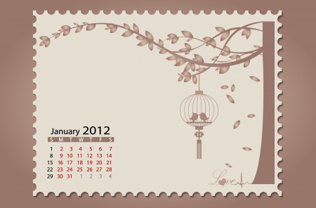 Romantic vintage background 2012 calendar,January. Easy editable.のイラスト素材