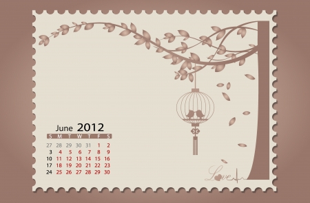 Romantic vintage background 2012 calendar,June. Easy editable.のイラスト素材