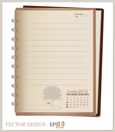 Simple 2012 calendar notebook, October. All elements are layered separately. Easy editable.のイラスト素材
