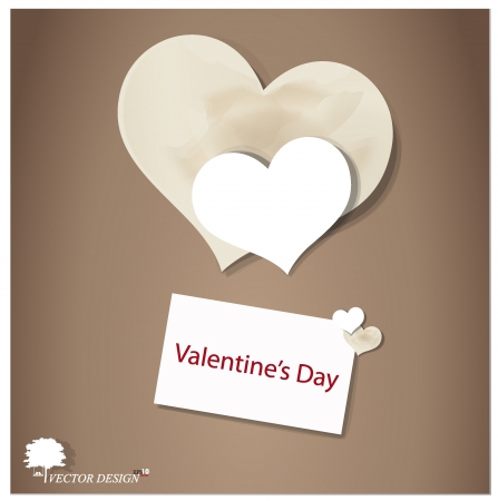 Valentine's paper heart and Valentine's card on a red background. Vector Illustration.のイラスト素材