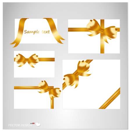 Set of blank white cards with gold ribbons.のイラスト素材