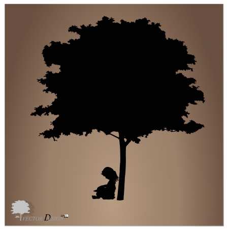 Vector background with children read a book under tree  Vector Illustration のイラスト素材