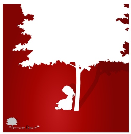 Vector background with children read a book under tree. Vector Illustration.のイラスト素材