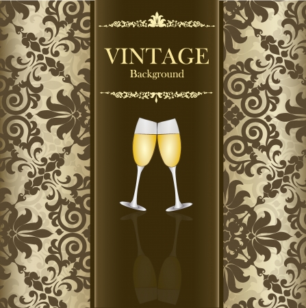 Seamless retro pattern background with vintage label and wine glass.のイラスト素材