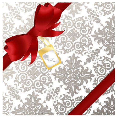 Red bow on a red ribbon with luxury background - Gift for a lover.のイラスト素材