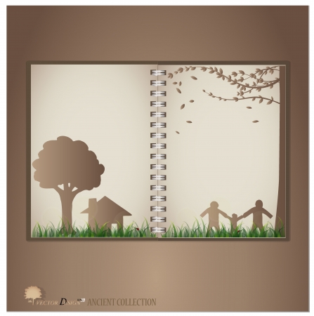 Vintage notebook designs (Tree, house and family). のイラスト素材