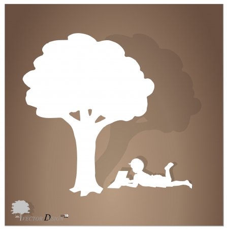 Background with children read a book under tree. のイラスト素材