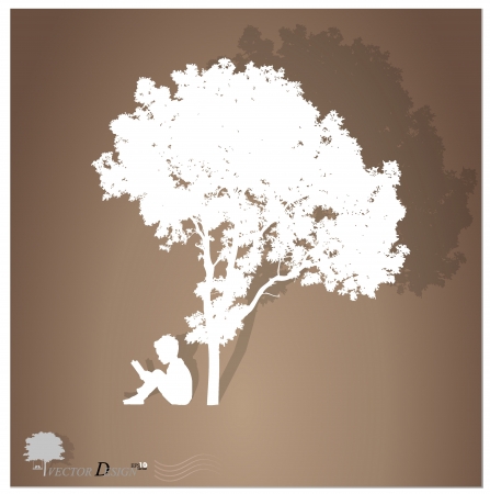 Background with children read a book under tree. のイラスト素材