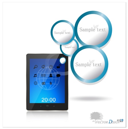 Touchscreen modern tablet pc with cloud of colorful application.のイラスト素材