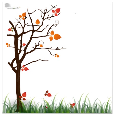 Tree and Fresh spring green grass background.のイラスト素材