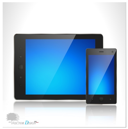 A modern tablet pc and smart phone for mobile communication with blue screen. のイラスト素材