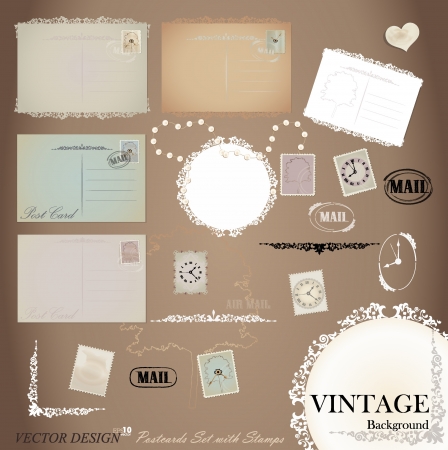 Vector set: Vintage postcard designs and postage stamps.のイラスト素材
