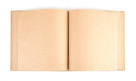 Opened book with blank pages isolated over white backgroundの写真素材