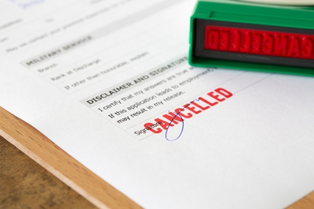 cancelled letter rubber stamp  on application formの写真素材