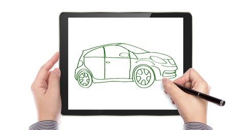 Business man write new car  on touch screen deviceの写真素材