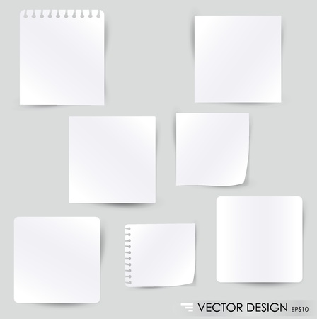 Collection of various white note papers, ready for your message. Vector illustration.のイラスト素材