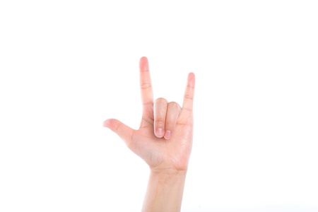 Love hand sign isolated on whiteの写真素材