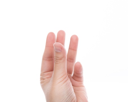 Women hand  holding something isolated on white backgroundの写真素材