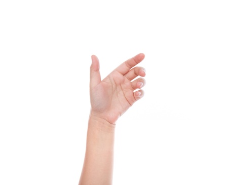Hand of women to hold card, mobile phone, tablet PC or other  isolated on white backgroundの写真素材