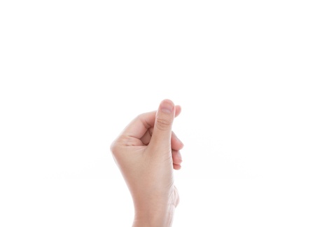 Women hand  to hold business card ,credit card,blank paper or other   isolated on white backgroundの写真素材